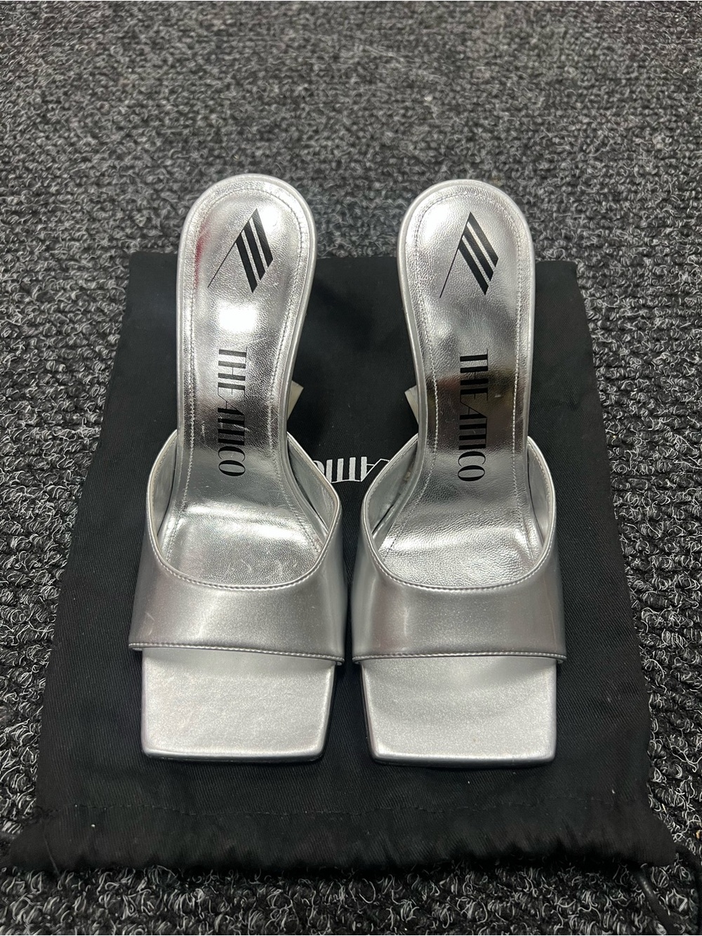 The Attico Silver Square-Toe Slip-On Mules